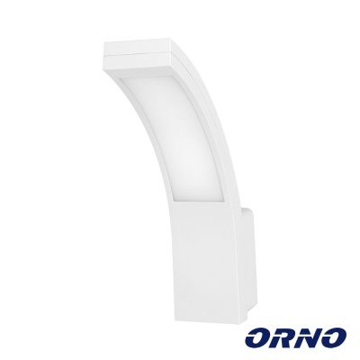 Arandela de parede branca com painel translúcido e design curvado com logo ORNO