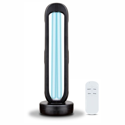 Lâmpada UV vertical com base preta e comando remoto branco