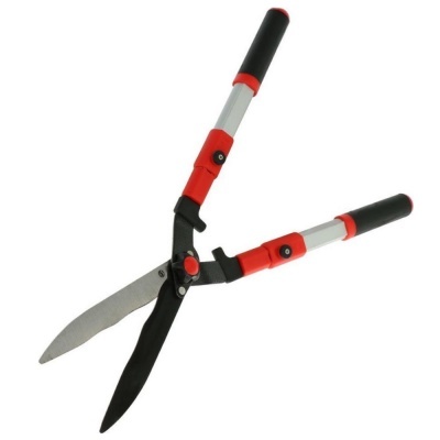 Tesoura de aparar ramos com lâminhas e punhos com borracha preta e vermelha