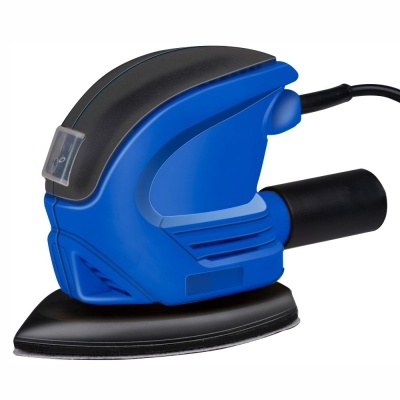 Lixadora elétrica triangular azul e preta com base preta