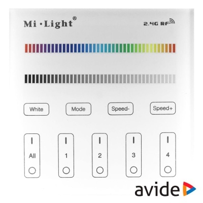 Comando remoto Mi-Light 2.4G RF branco com botões e barras coloridas