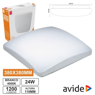 PAINEL LED QUADRADO APLIQUE 24W 380MM 4000K 1600LM AVIDE