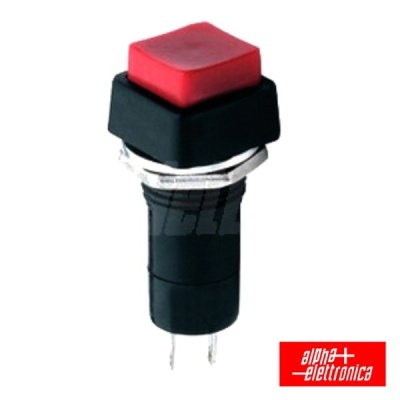 Botão de pressão quadrado vermelho com base preta