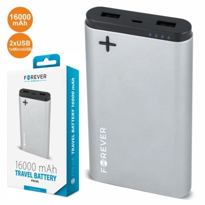 POWERBANK 16000MA C FICHA MICRO USB 2USB PRATEADO