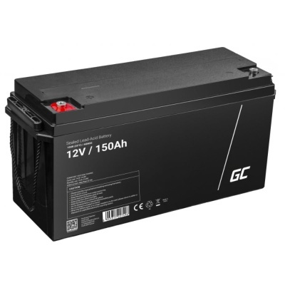 Bateria selada de ácido-chumbo preta 12V 150Ah com terminais vermelho e preto e marca GC