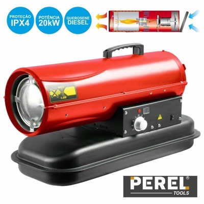 Aquecedor industrial portátil vermelho e preto PEREL com botão de controlo
