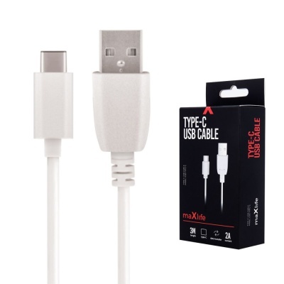 Cabo USB-A 2.0 2A Macho  USB-C Branco 3m
