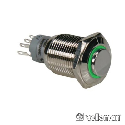 INTERRUPTOR REDONDO ALTO DE METAL SPDT 1NA 1NC ANEL VERDE