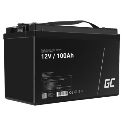 Bateria preta selada 12V 100Ah com alça e texto branco GC