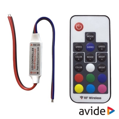 Controlador LED RGB com telecomando colorido e fios para ligação