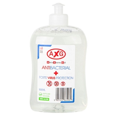 Frasco de gel antibacteriano AXG transparente com tampa branca
