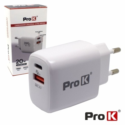 Alimentador USB-AUSB-C PD+QC3.0 20W PROK