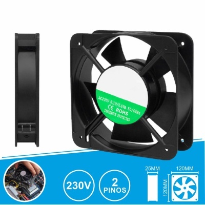 Ventoinha axial quadrada preta 120x120 mm com etiqueta verde