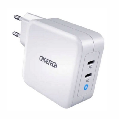 Alimentador Comutado 2 USB-C PD 100W GaN 2.5A Branco