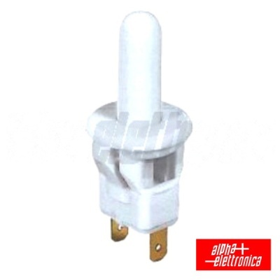 Plugue elétrico branco com dois pinos metálicos dourados e logótipo ALPHA ELETTRONICA