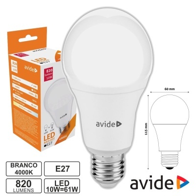 Lâmpada LED branca Avide com base E27 e embalagem laranja