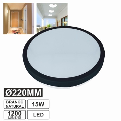 PAINEL LED REDONDO APLIQUE 15W 22CM 1200LM PRETO
