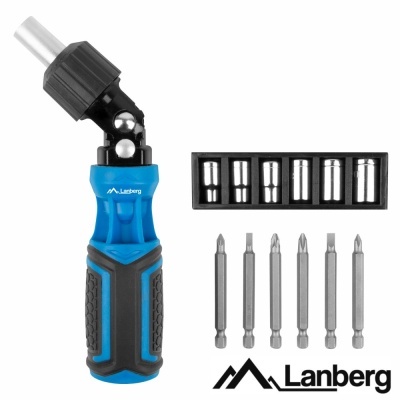 Jogo de chave de fendas Lanberg com pega azul e preta e seis pontas intercambiáveis