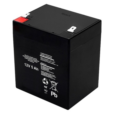 Bateria selada recarregável preta 12V 5 Ah com terminais metálicos