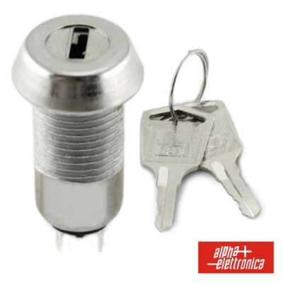 Fechadura cilíndrica metálica com duas chaves prateadas ao lado