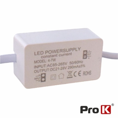 Transformador LED power supply branco com texto técnico e logótipo Pro K