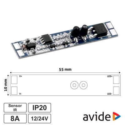 Placa eletrónica azul com componentes e desenho esquemático e especificações
