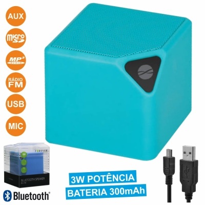 COLUNA BLUETOOTH PORTÁTIL 3W USBSDAUXFMBAT AZUL