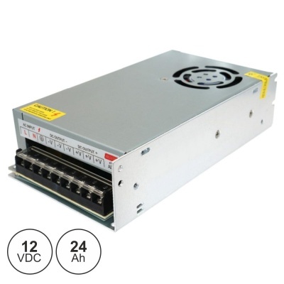 Fonte de alimentação metálica com ventoinha e terminais de ligação