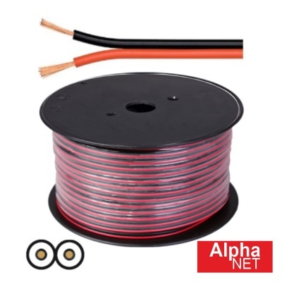 Rolo de cabo elétrico preto com fios vermelho e preto e condutores de cobre, marca Alpha NET