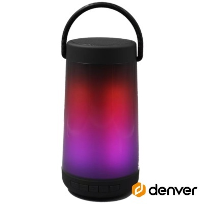 Coluna sonora portátil Denver com luz LED colorida e alça preta