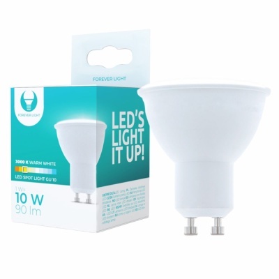 Lâmpada LED spot GU10 branca com embalagem azul e branco Forever Light