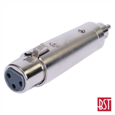 Adaptador conector XLR fêmea para RCA macho metálico prateado BST