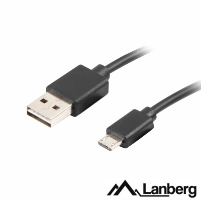 Cabo USB preto com conector USB tipo A e micro USB, logótipo Lanberg