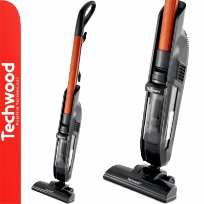 Aspirador vertical Techwood cinza e laranja com coletor de pó transparente