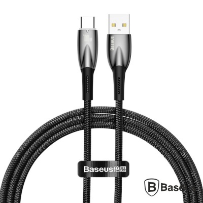Cabo USB tipo C e USB A Baseus preto trançado com conetor metálico