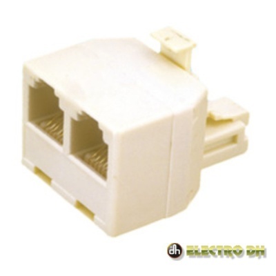 Adaptador telefónico branco RJ11 duplica linha com dois conectores fêmea