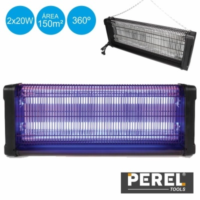 Armadilha elétrica para insetos preta e azul da PEREL com luz e corrente para pendurar