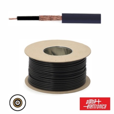 Rolo de cabo elétrico preto e imagem detalhada da secção transversal do cabo