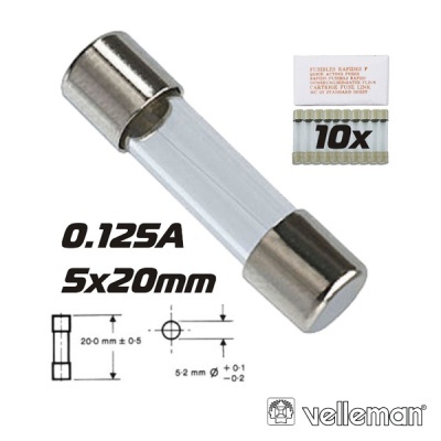 FUSÍVEL 5X20 FUSÃO RÁPIDA 0.125A (10X) VELLEMAN