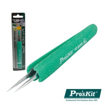 Pinça para eletrónica Pro'sKit TP-202NA verde com embalagem