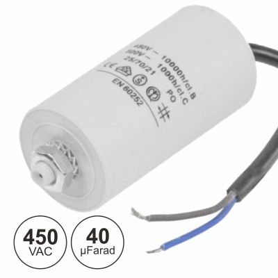 CONDENSADOR ARRANQUE 40uF 450V + TERRA C FIOS