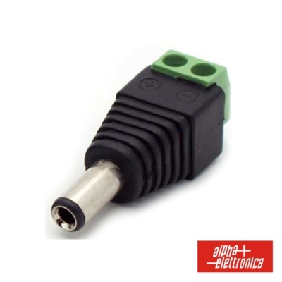 Adaptador de conector DC preto com terminal verde e ponta metálica