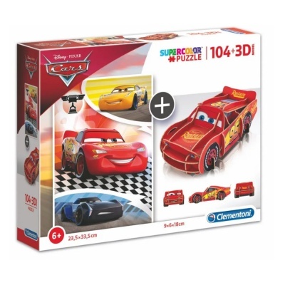 Caixa de puzzle Disney Pixar Cars com peças de puzzle e 3D