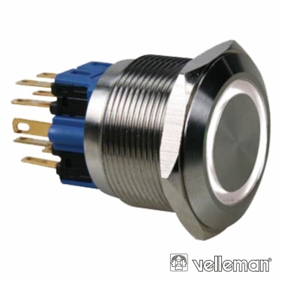 PULSADOR PLANO EM AÇO ANEL BRANCO (ON)-OFF DPST 1NO 1NC