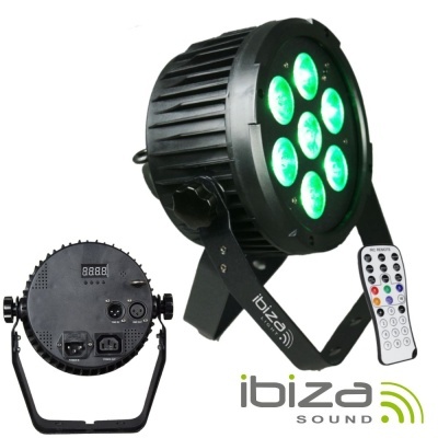 Projetor Luz C 7 LEDS RGBWA-UV DMX Comando IBIZA