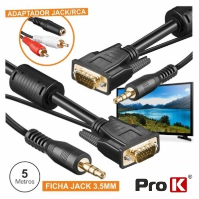 Cabo adaptador Pro K com ficha jack 3.5mm e conector VGA para televisão
