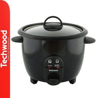 Panela elétrica de arroz preta com tampa de vidro e painel frontal Techwood