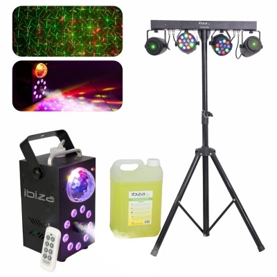 equipamento de iluminação para festas com luzes LED, máquina de fumaça e tripé