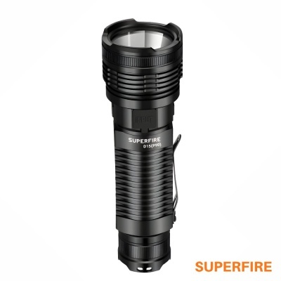 Lanterna preta Superfire D15(PRO) com clip lateral e lente de vidro