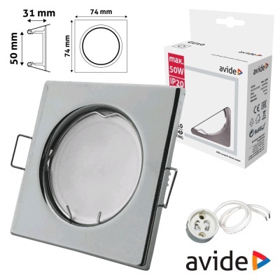 Refletor quadrado embutir metálico cromado com conector e embalagem Avide